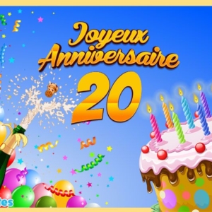 Carte de joyeux anniversaire pour les 20 ans de L'Association L'Autre Regard.