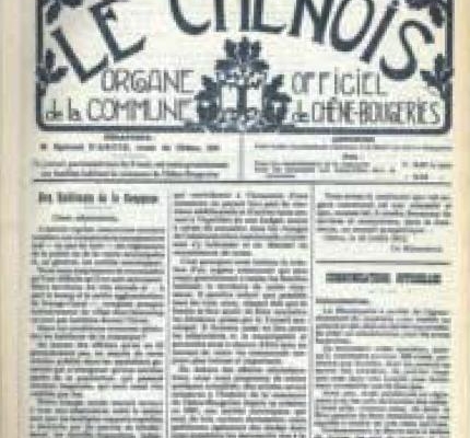 Ancien journal “Le Chênois”, organe officiel de la commune de Chêne-Bougeries, avec articles en colonnes.