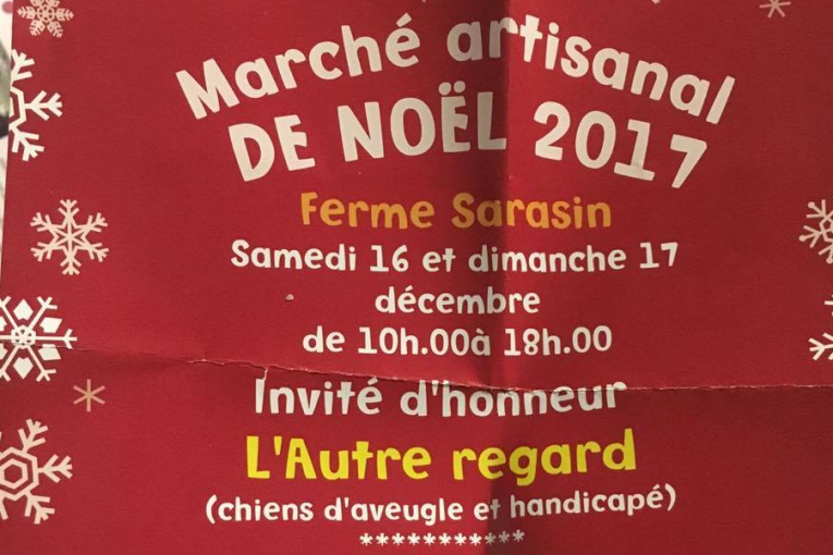 Flyer du Marché artisanal de Noël 2017, avec comme invité d'honneur l'Association L'Autre Regard.